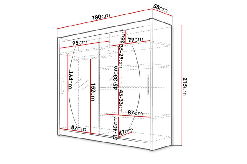 Prag Garderobe med Speil 180x215 cm - Hvit - Oppbevaring - Klesoppbevaring - Garderober & garderobesystem