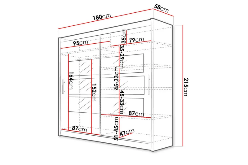 Prag Garderobe med Speil 180x215 cm - Hvit - Oppbevaring - Klesoppbevaring - Garderober & garderobesystem