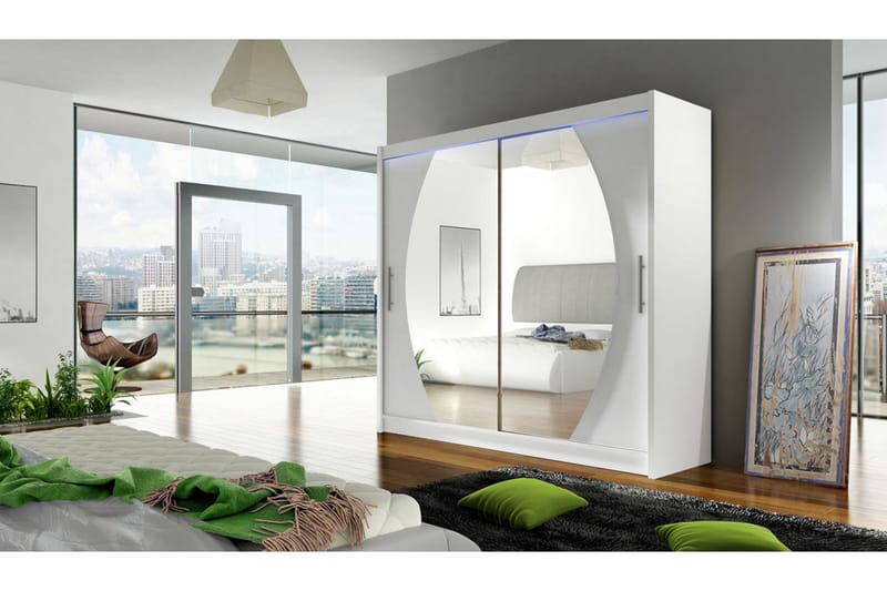 Prag Garderobe med Speil 180x215 cm - Hvit - Oppbevaring - Klesoppbevaring - Garderober & garderobesystem