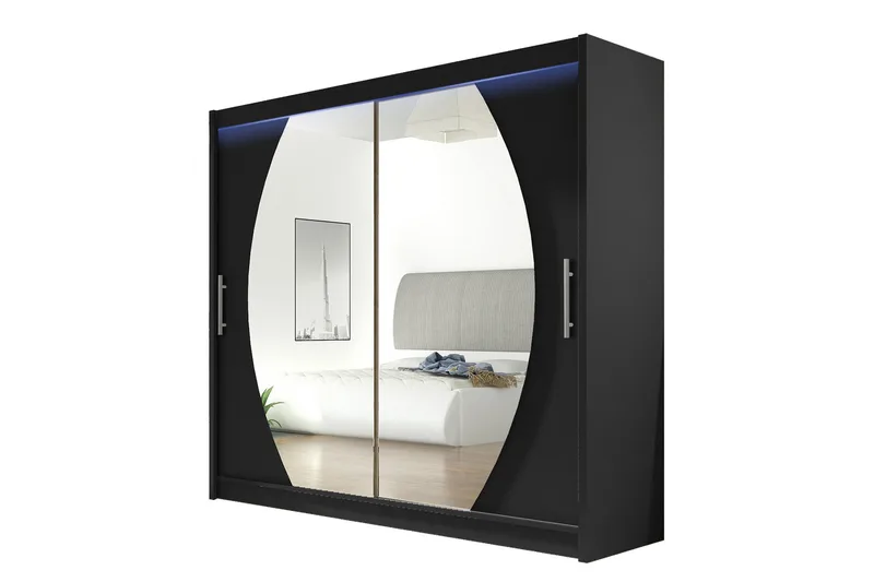 Prag Garderobe med Speil 180x215 cm, Svart