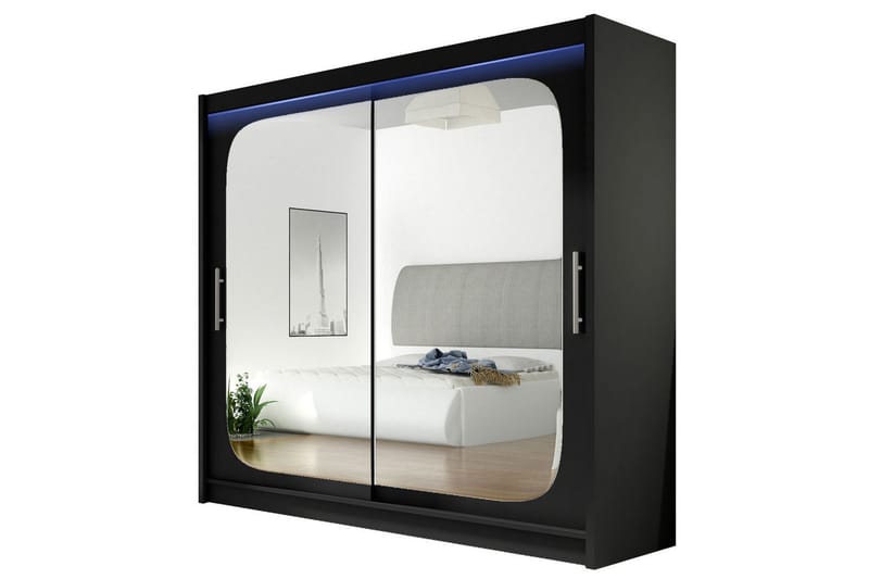 Prag Garderobe med Speil 180x215 cm, Svart