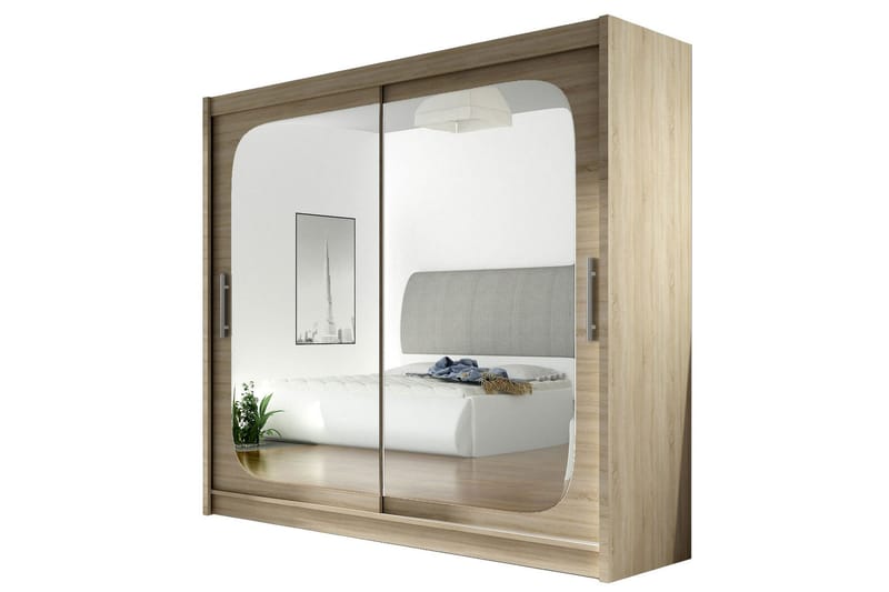 Prag Garderobe Skyvedører Firekantet Speil, Eik