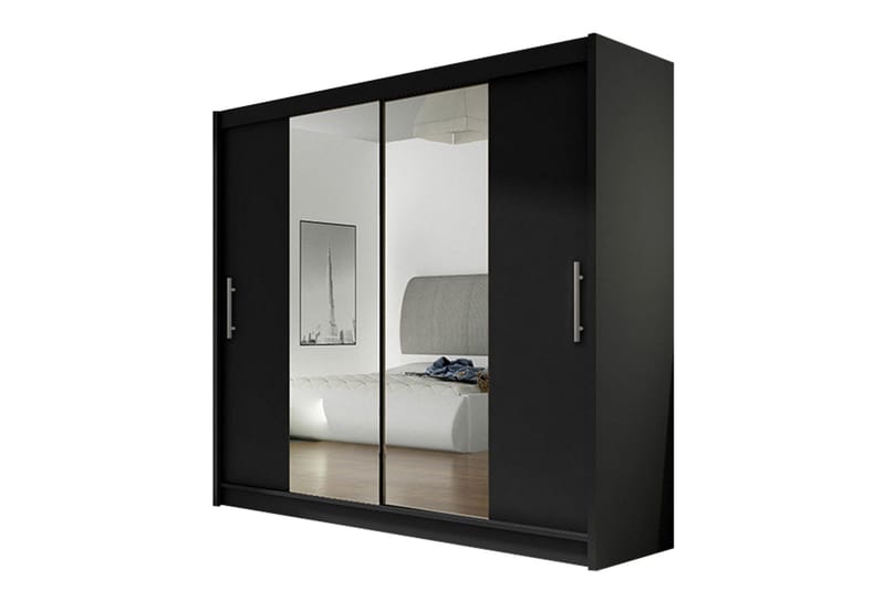 Prag Garderobe Skyvedører med Speil, Svart