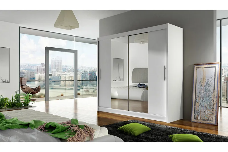 Prag Garderobe Skyvedører Smaltt Speil - Hvit - Oppbevaring - Klesoppbevaring - Garderober & garderobesystem