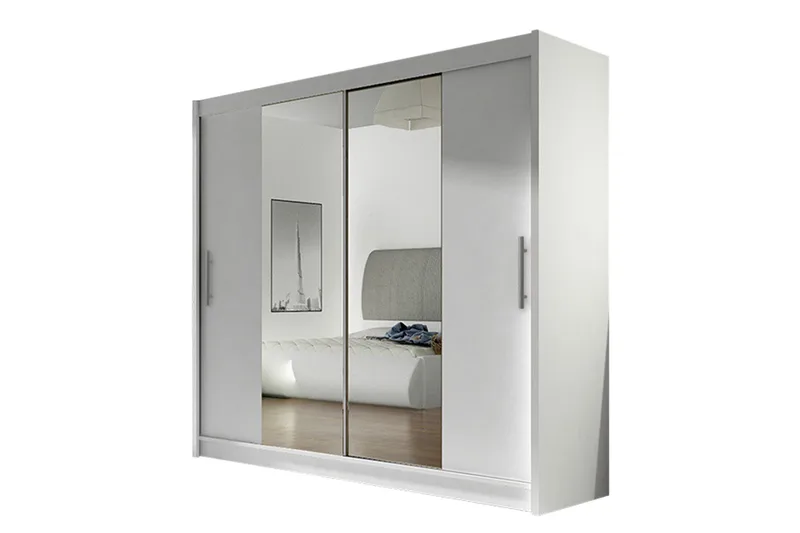 Prag Garderobe Skyvedører Smaltt Speil - Hvit - Oppbevaring - Klesoppbevaring - Garderober & garderobesystem