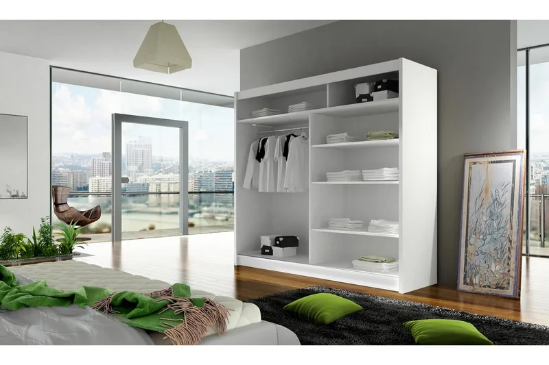 Prag Garderobe Skyvedører Smaltt Speil - Hvit - Oppbevaring - Klesoppbevaring - Garderober & garderobesystem