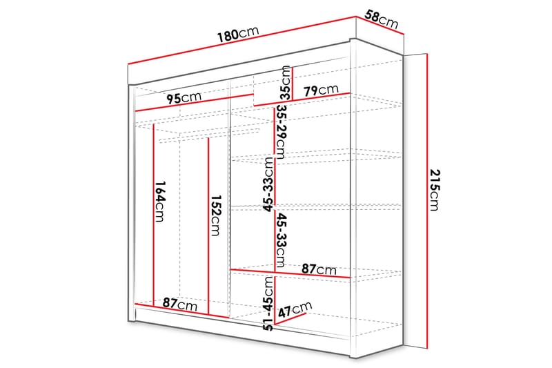 Prag Garderobeskap 180x215 cm - Svart - Oppbevaring - Klesoppbevaring - Garderober & garderobesystem