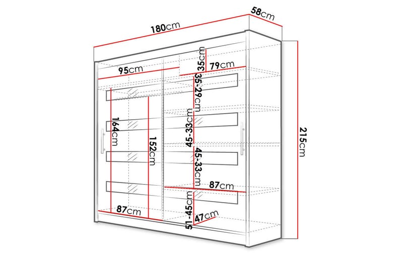 Prag Garderobeskap med Oppbevaring 180x215 cm i Tre - Svart - Oppbevaring - Klesoppbevaring - Garderober & garderobesystem