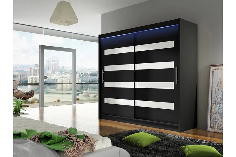 Prag Garderobeskap med Oppbevaring 180x215 cm i Tre - Svart - Oppbevaring - Klesoppbevaring - Garderober & garderobesystem