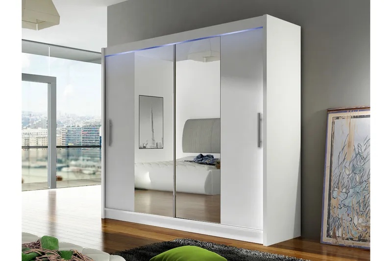 Prag Garderobeskap med Speil 180x215 cm - Hvit - Oppbevaring - Klesoppbevaring - Garderober & garderobesystem