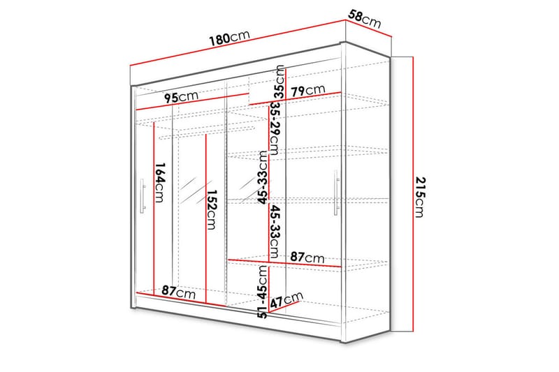 Prag Garderobeskap med Speil 180x215 cm - Svart - Oppbevaring - Klesoppbevaring - Garderober & garderobesystem