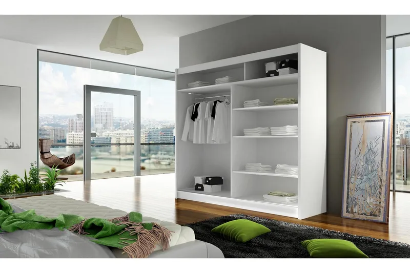 Prag Garderobeskap med Speil 180x215 cm - Svart - Oppbevaring - Klesoppbevaring - Garderober & garderobesystem