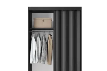 Prescco Garderobe med Speil 120x220 cm - Svart - Oppbevaring - Klesoppbevaring - Garderober & garderobesystem