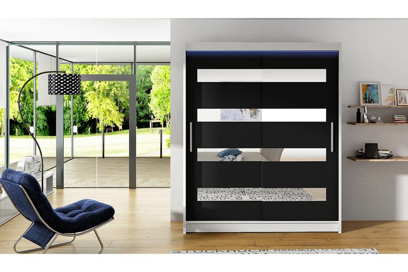 Presto Garderobe 58x150 cm LED-belysning - Hvit/Svart - Oppbevaring - Klesoppbevaring - Garderober & garderobesystem