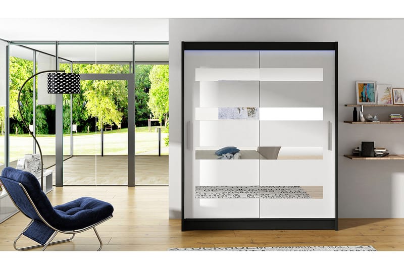Presto Garderobe 58x150 cm LED-belysning - Svart/Hvit - Oppbevaring - Klesoppbevaring - Garderober & garderobesystem