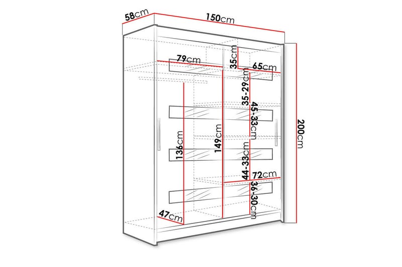 Presto Garderobe 58x150 cm LED-belysning - Svart/Hvit - Oppbevaring - Klesoppbevaring - Garderober & garderobesystem - Garderobeskap & klesskap