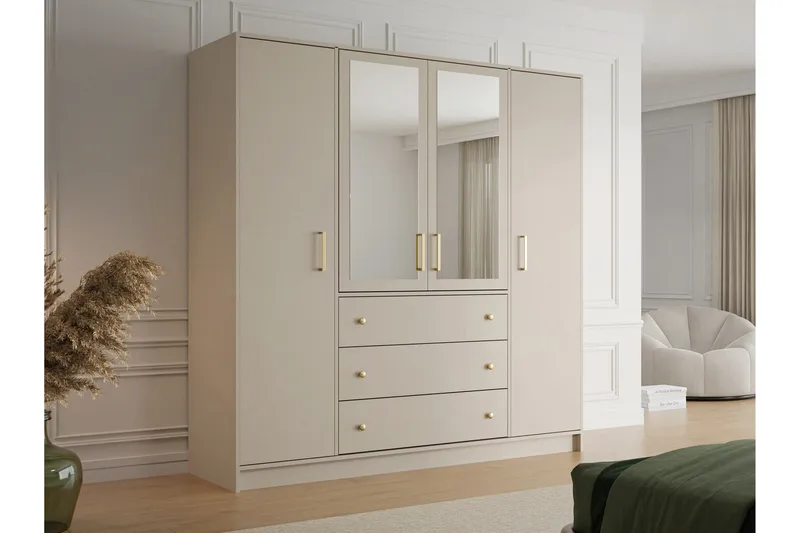 Retro Garderobe M. Speil 196x200 cm - Oppbevaring - Klesoppbevaring - Garderober & garderobesystem