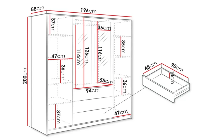 Retro Garderobe M. Speil 196x200 cm - Oppbevaring - Klesoppbevaring - Garderober & garderobesystem