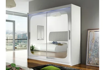 Rilievo Garderobe med Speil 180 cm i Malt Tre - Hvit - Oppbevaring - Klesoppbevaring - Garderober & garderobesystem