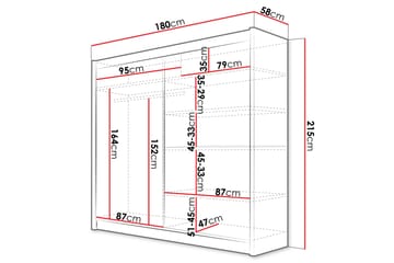 Rilievo Garderobe med Speil 180 cm i Malt Tre - Hvit - Oppbevaring - Klesoppbevaring - Garderober & garderobesystem