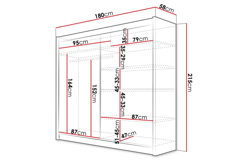 Rilievo Garderobe med Speil 180 cm i Malt Tre - Hvit - Oppbevaring - Klesoppbevaring - Garderober & garderobesystem