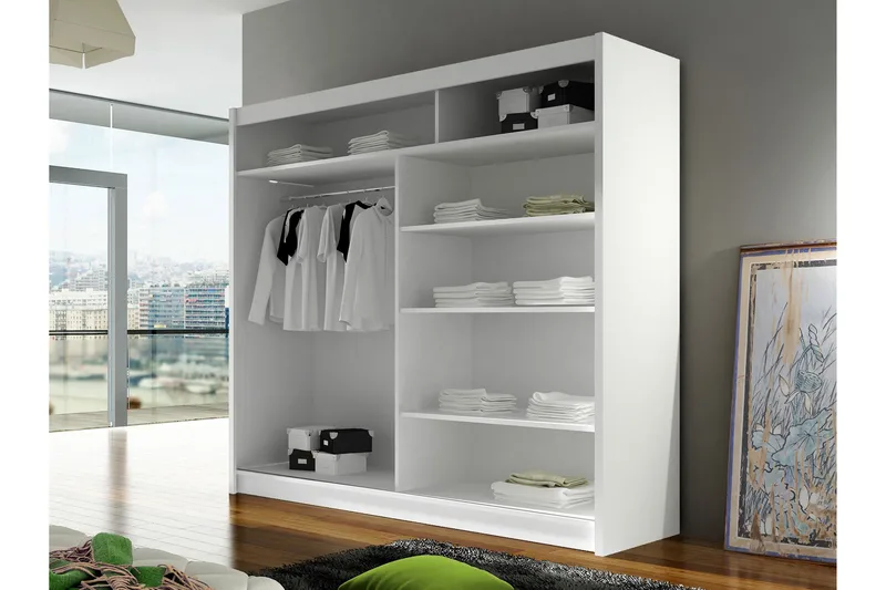 Rilievo Garderobe med Speil 180 cm i Malt Tre - Hvit - Oppbevaring - Klesoppbevaring - Garderober & garderobesystem