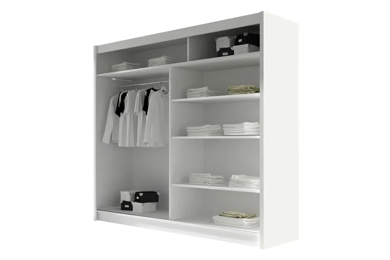 Rilievo Garderobe med Speil 180 cm i Malt Tre - Hvit - Oppbevaring - Klesoppbevaring - Garderober & garderobesystem