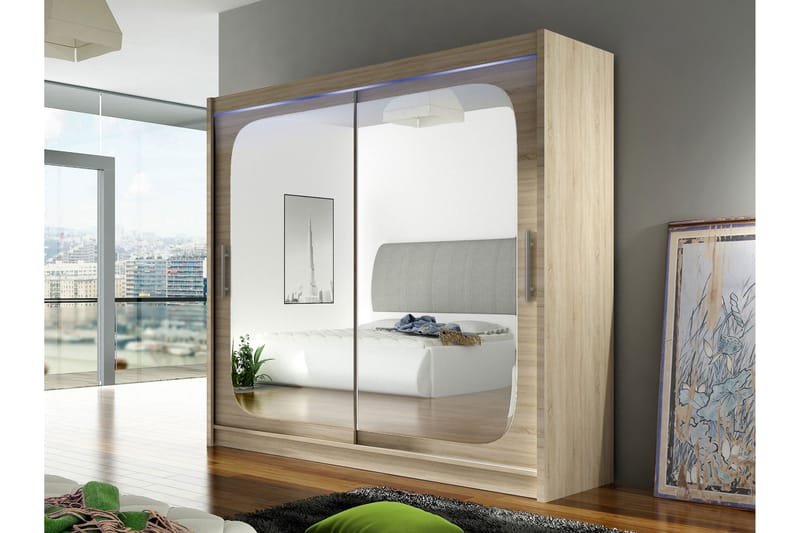 Rilievo Garderobeskap Med Speil 180x215 cm - Brun - Oppbevaring - Klesoppbevaring - Garderober & garderobesystem