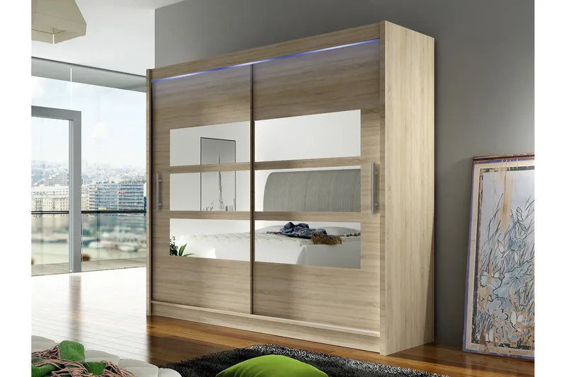 Rilievo Garderobeskap Med Speil 180x215 cm - Brun - Oppbevaring - Klesoppbevaring - Garderober & garderobesystem