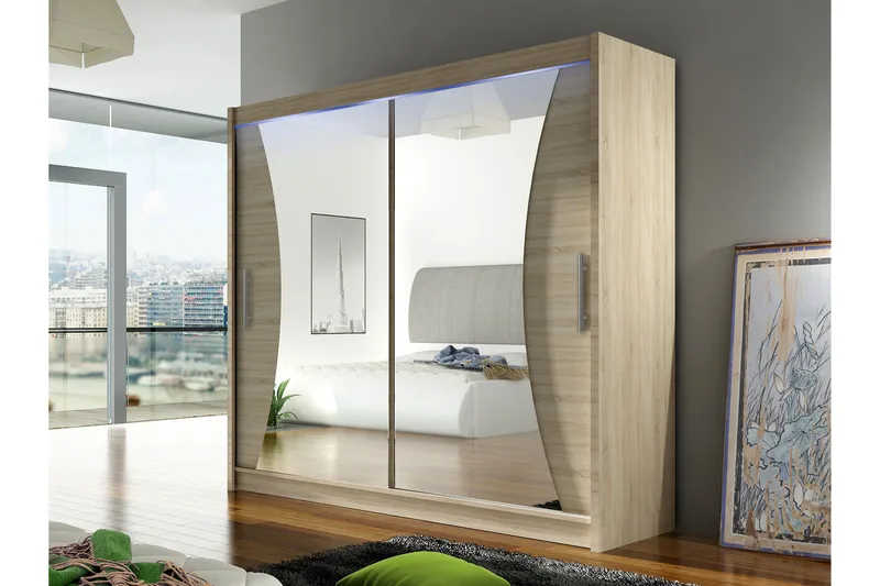 Rilievo Garderobeskap Med Speil 180x215 cm - Brun - Oppbevaring - Klesoppbevaring - Garderober & garderobesystem