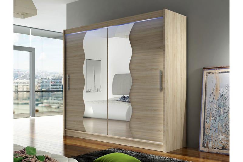 Rilievo Garderobeskap Med Speil 180x215 cm - Brun - Oppbevaring - Klesoppbevaring - Garderober & garderobesystem