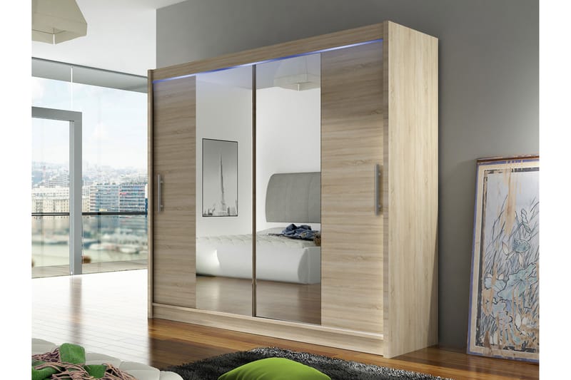 Rilievo Garderobeskap Med Speil 180x215 cm - Brun - Oppbevaring - Klesoppbevaring - Garderober & garderobesystem