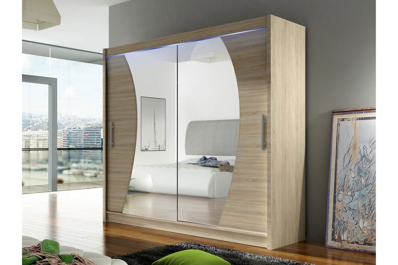 Rilievo Garderobeskap Med Speil 180x215 cm - Brun - Oppbevaring - Klesoppbevaring - Garderober & garderobesystem