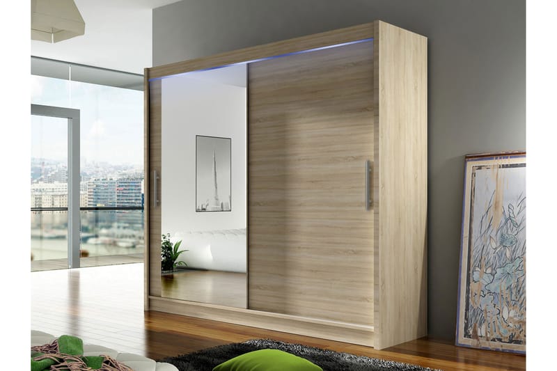 Rilievo Garderobeskap Med Speil 180x215 cm - Brun - Oppbevaring - Klesoppbevaring - Garderober & garderobesystem
