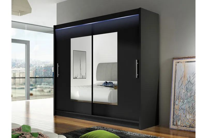 Rilievo Garderobeskap Med Speil 180x215 cm - Brun - Oppbevaring - Klesoppbevaring - Garderober & garderobesystem