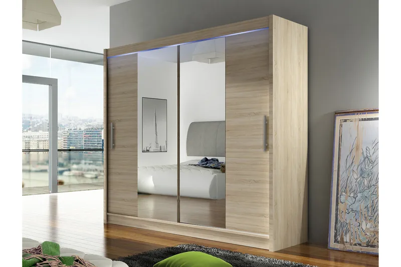 Rilievo Garderobeskap Med Speil 180x215 cm - Brun - Oppbevaring - Klesoppbevaring - Garderober & garderobesystem