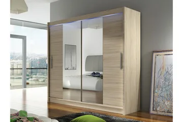 Rilievo Garderobeskap Med Speil 180x215 cm - Brun - Oppbevaring - Klesoppbevaring - Garderober & garderobesystem