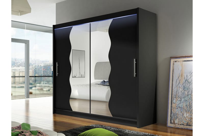 Rilievo Garderobeskap Med Speil 180x215 cm - Grå - Oppbevaring - Klesoppbevaring - Garderober & garderobesystem