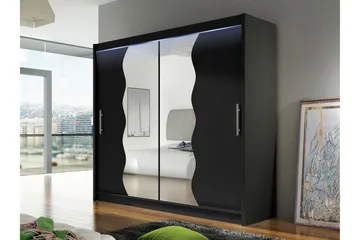 Rilievo Garderobeskap Med Speil 180x215 cm - Grå - Oppbevaring - Klesoppbevaring - Garderober & garderobesystem