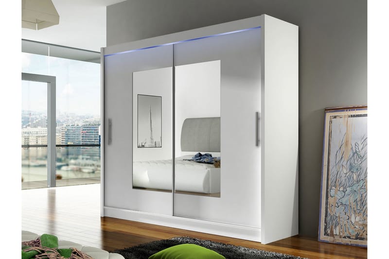 Rilievo Garderobeskap Med Speil 180x215 cm - Hvit - Oppbevaring - Klesoppbevaring - Garderober & garderobesystem