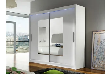 Rilievo Garderobeskap Med Speil 180x215 cm - Hvit - Oppbevaring - Klesoppbevaring - Garderober & garderobesystem