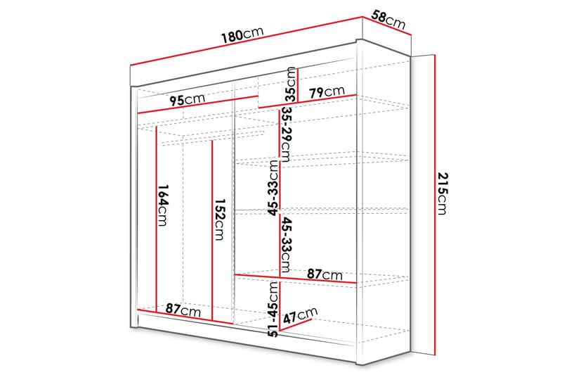 Rilievo Garderobeskap Med Speil 180x215 cm - Hvit - Oppbevaring - Klesoppbevaring - Garderober & garderobesystem