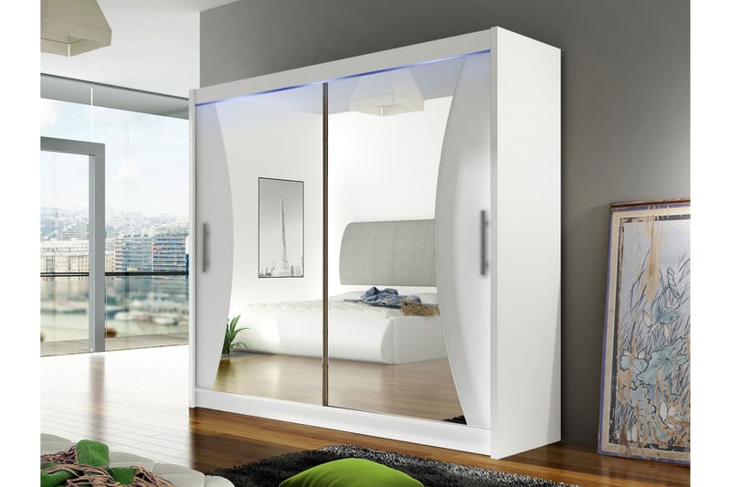 Rilievo Garderobeskap Med Speil 180x215 cm - Hvit - Oppbevaring - Klesoppbevaring - Garderober & garderobesystem