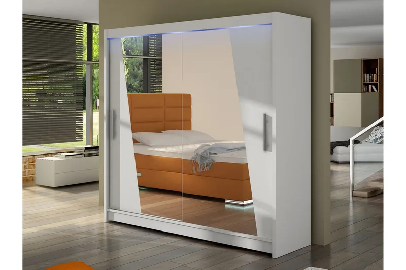 Rilievo Garderobeskap Med Speil 180x215 cm - Hvit - Oppbevaring - Klesoppbevaring - Garderober & garderobesystem