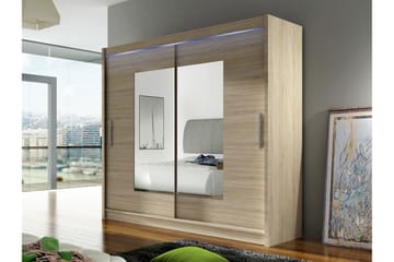 Rilievo Garderobeskap Med Speil 180x215 cm - Hvit/Brun - Oppbevaring - Klesoppbevaring - Garderober & garderobesystem
