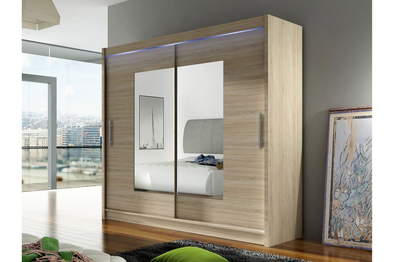 Rilievo Garderobeskap Med Speil 180x215 cm - Hvit/Brun - Oppbevaring - Klesoppbevaring - Garderober & garderobesystem