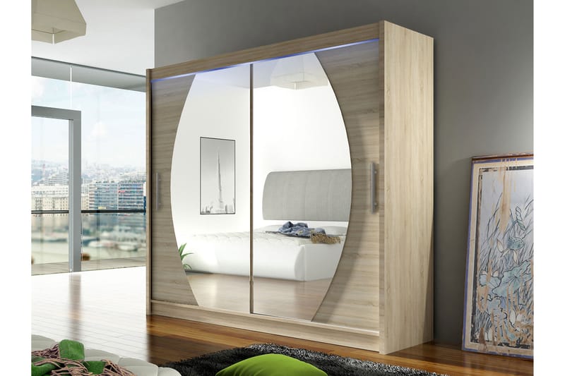 Rilievo Garderobeskap Med Speil 180x215 cm - Rosa - Oppbevaring - Klesoppbevaring - Garderober & garderobesystem