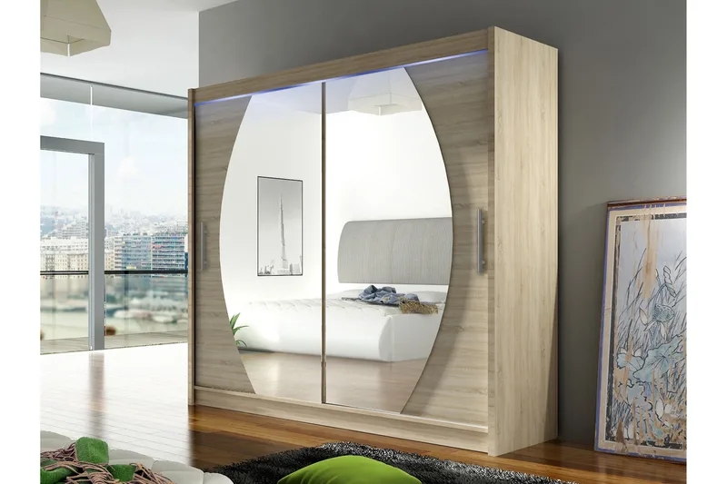 Rilievo Garderobeskap Med Speil 180x215 cm - Rosa - Oppbevaring - Klesoppbevaring - Garderober & garderobesystem