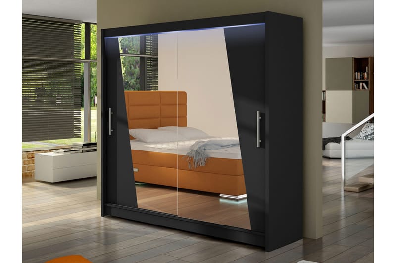 Rilievo Garderobeskap Med Speil 180x215 cm - Svart - Oppbevaring - Klesoppbevaring - Garderober & garderobesystem