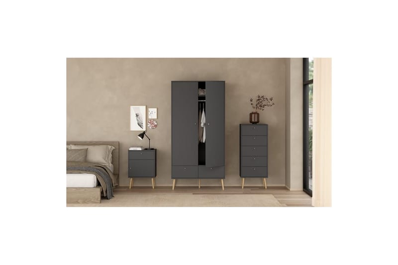 Shinta Garderobskap 99x200 cm - Grå - Oppbevaring - Skooppbevaring - Skoskap